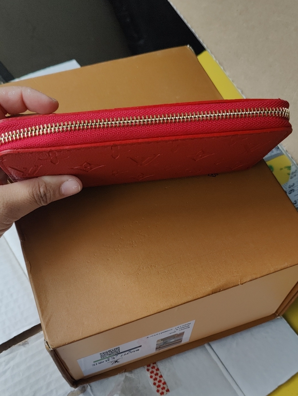 Source Unknown Red Embossed Monogram Zip Wallet - Picture 5 of 6